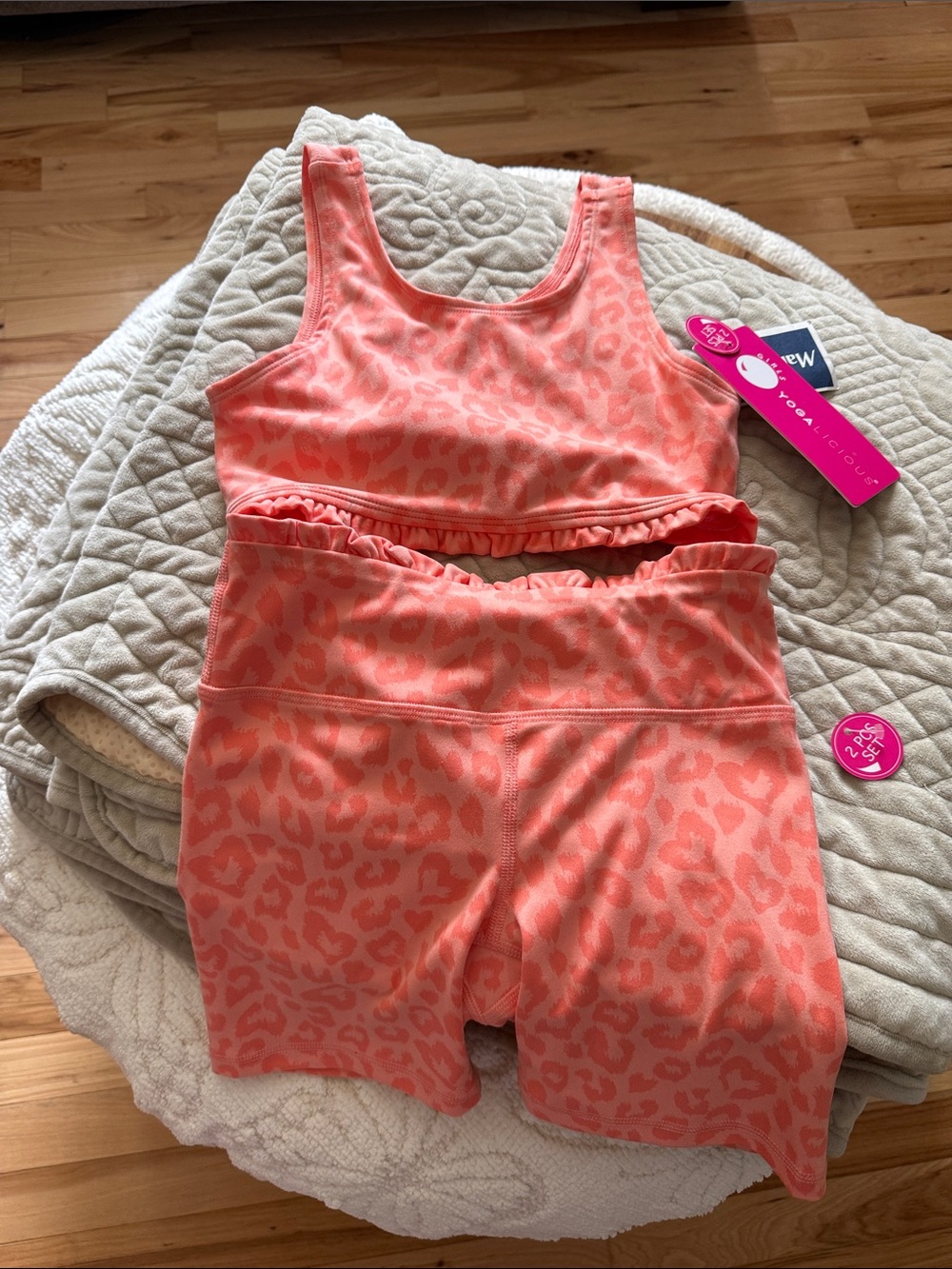 Yogalicious Coral Leopard Print Active Shorts Set